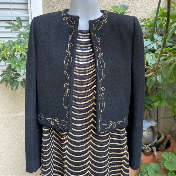 Vintage black wool cropped blazer with gold embroidery - Picture 10 of 12